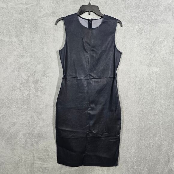 Theory Eano Navy Blue Lamb Skin Sheath Dress Size 8 - Picture 1 of 5